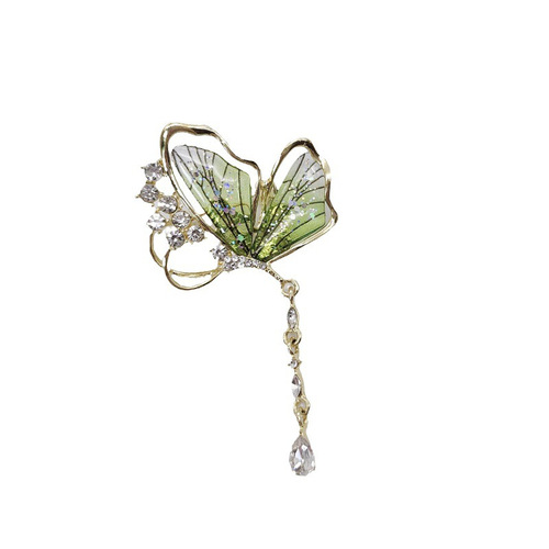 Cross-border butterfly brooch translucent rhinestone insect corsage high-end design pin clothing accessories wholesale