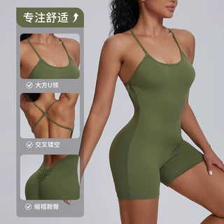 欧美性感吊带运动连体服一体式休闲跑步提臀健身服紧身显廋瑜伽服