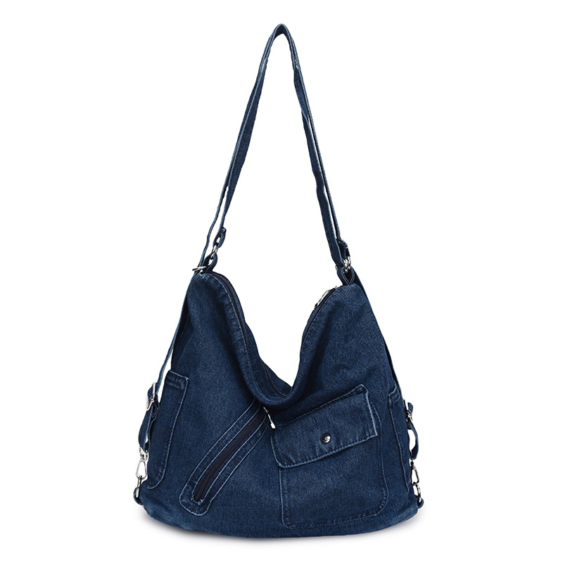 Bolso Tote de mezclilla retro americano de gran capacidad para mujer nueva bolsa de mensajero de hombro de viaje de alta calidad transfronteriza