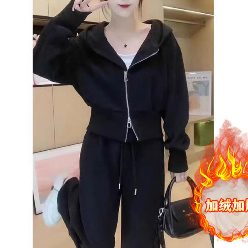 小个子粉色卫衣连帽休闲运动套装女网红炸街俏皮活泼直筒裤两件套|undefined