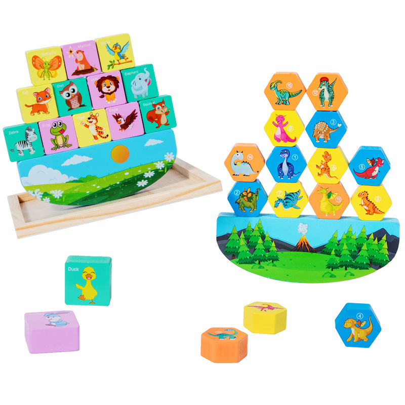 Columpio de madera transfronterizo para niños apilando bloques de construcción de alto equilibrio jengle kindergarten educación temprana juguetes educativos