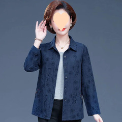 中老年女装棉衬衫春秋妈妈奶奶全棉长袖衬衣老年上衣