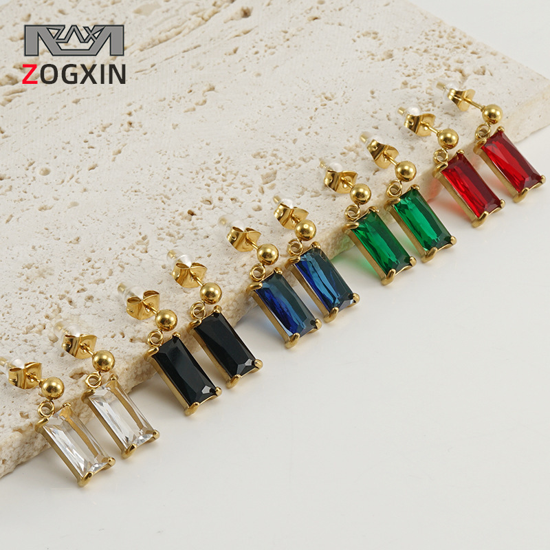 Acero inoxidable transfronterizo nuevos pendientes de diamantes ins estilo colorido ZIRCON pendientes 18K oro titanio pendientes de acero para las mujeres