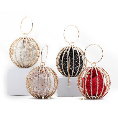 跨境外贸女包2021年新款网红金属镂空地址球包手提镶钻圆球晚宴包|ms