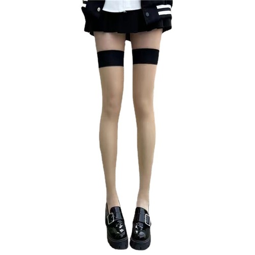 Red Edge Stockings Knee-High Splicing Over-the-Knee Socks Thin Skin-Colored High-Calf Socks Black Stockings Model A8