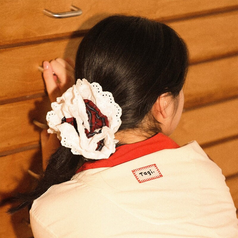 现货Tagi.画家可爱甜甜圈双层花边蕾丝格纹大肠发圈发饰头绳头饰|undefined