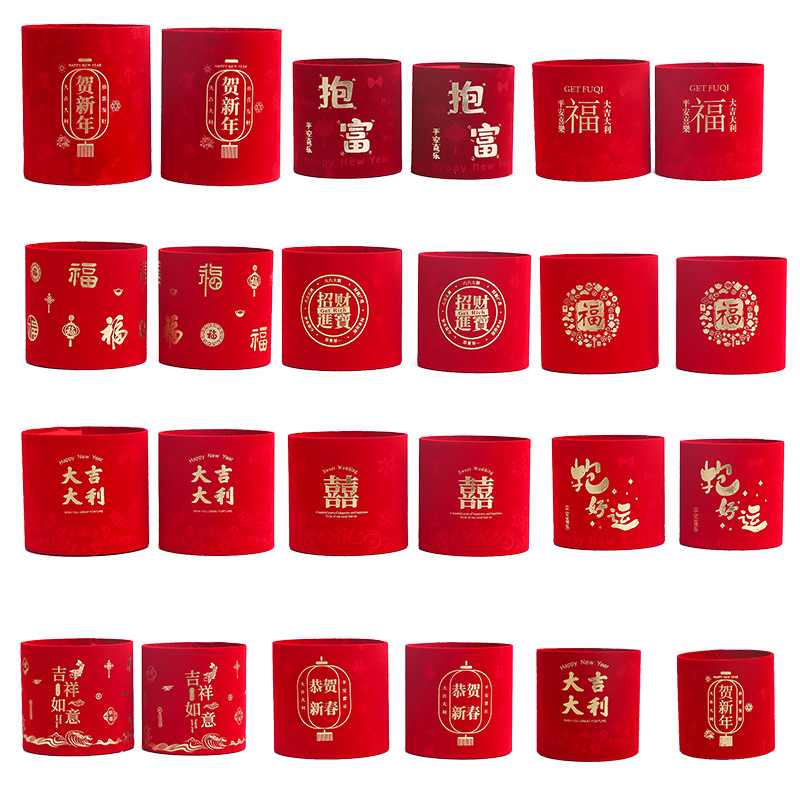 Año Nuevo de terciopelo, decoración roja del Festival de Primavera, flores rojas, flores de Año Nuevo, barril de flores de sauce de plata, barril de abrazo de Año Nuevo.