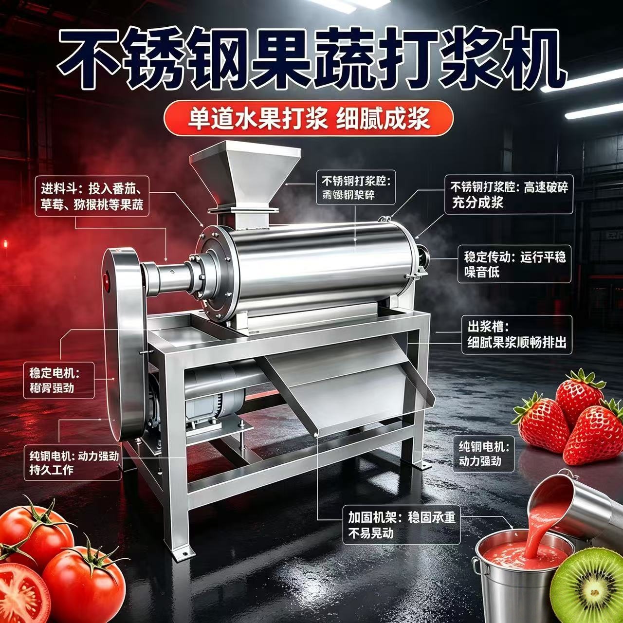 Máquina de pulpación de frutas de un solo canal Máquina de pulpación de frutas y verduras de acero inoxidable Máquina de pulpación de fresa de tomate Máquina de pulpación de fruta image 1