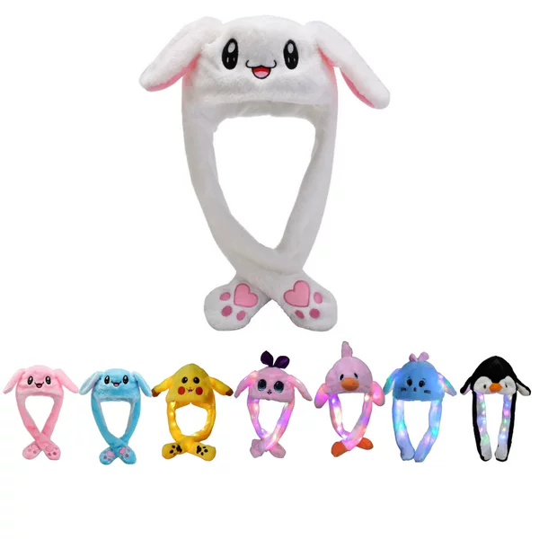 Parent-Child Plush Ear Moveable Hat Cartoon Light Hat Long Ear Glow Hat Shake Tone Same Rabbit Hat