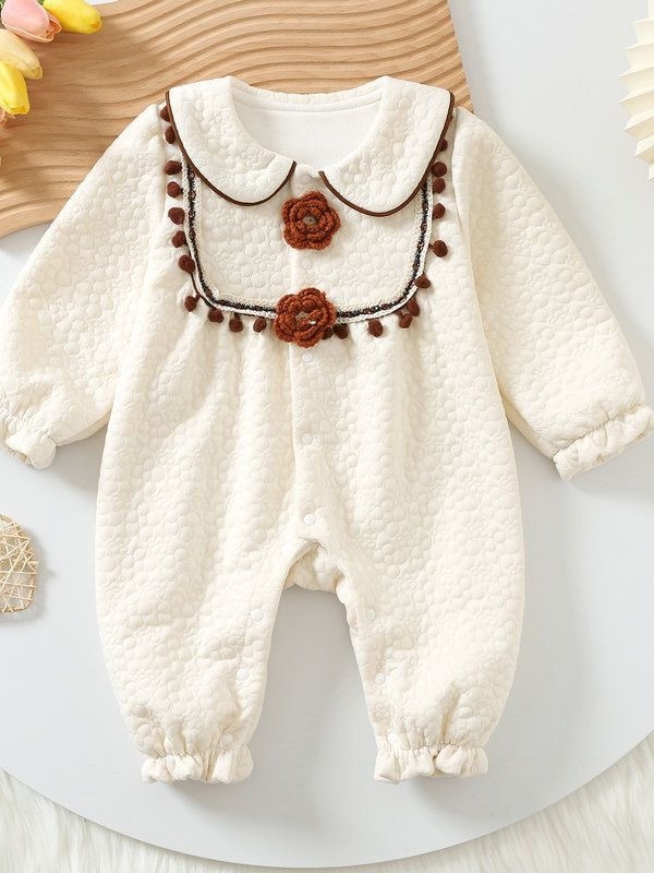 Mono de salida de primavera y otoño para bebés Estilo occidental de algodón puro de manga larga de doble capa de mameluco bebé niña de moda de un mes de edad cien días ropa image 2