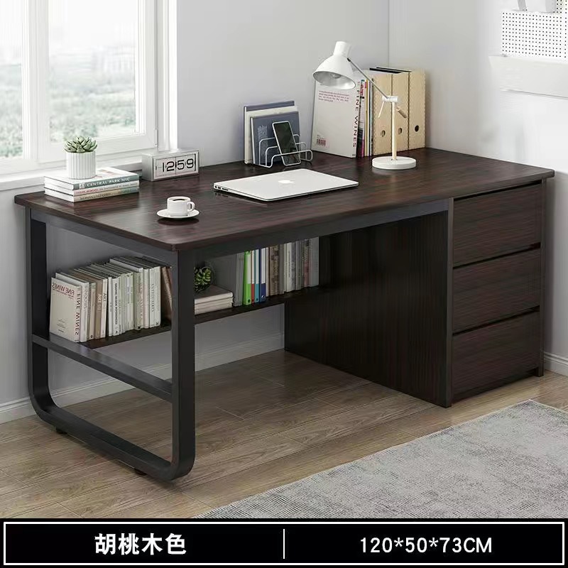 [안정적인 철제 프레임] 120CM 블랙 월넛 + 월넛 서랍 + 블랙 프레임