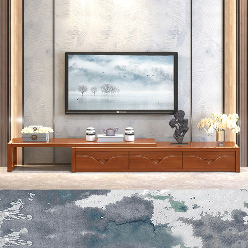 Simple new Chinese style large, medium and small living room retractable solid wood TV cabinet combination hotel cabinet manufacturer