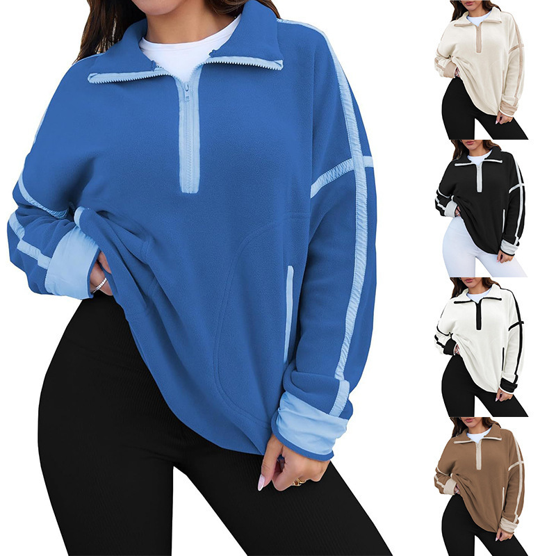 Amazon Europe and the United States cross-border women's clothing 2025 autumn and winter new semi-high collar sweater casual drawstring short loose top Amazon Europe and the United States cross-border women's clothing 2025 autumn and winter new semi-high collar sweater casual drawstring short loose top
