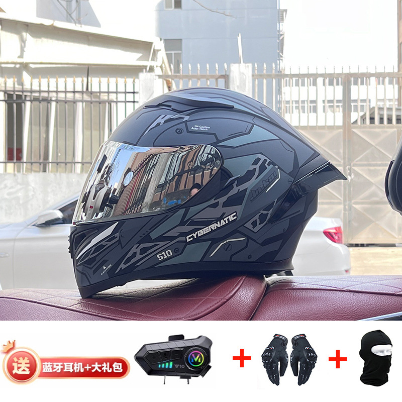 Casco de cola grande de motocicleta Jiekai Casco completo con auriculares Bluetooth Casco de conducción de motocicleta eléctrica de cuatro estaciones para hombre