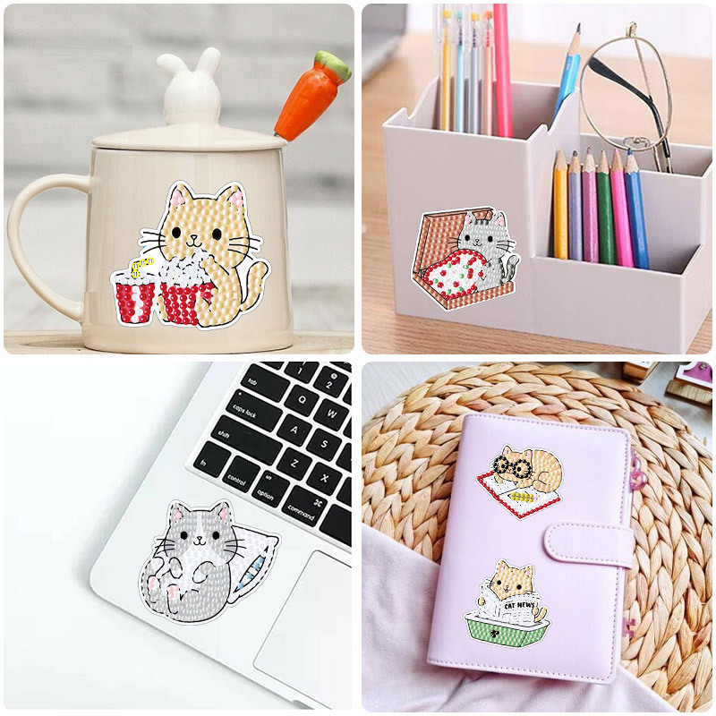 La pintura de diamantes de gato de dibujos animados más vendida, pegatinas de pared gratis, pegatinas de diamantes redondos hechas a mano para niños, pegatinas, decoración al por mayor