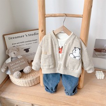 2025春季新款韩版洋气婴幼童卡通休闲男宝宝长袖开衫牛仔裤套装