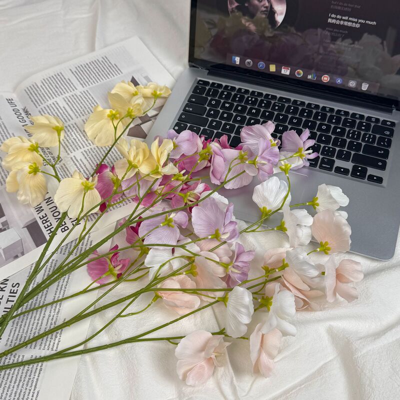 Realistic Touch Moisturizing Artificial Pea Flower Rose for Living Room Dining Table Hotel Decoration Artificial Wedding Floral Decoration Wedding Celebration