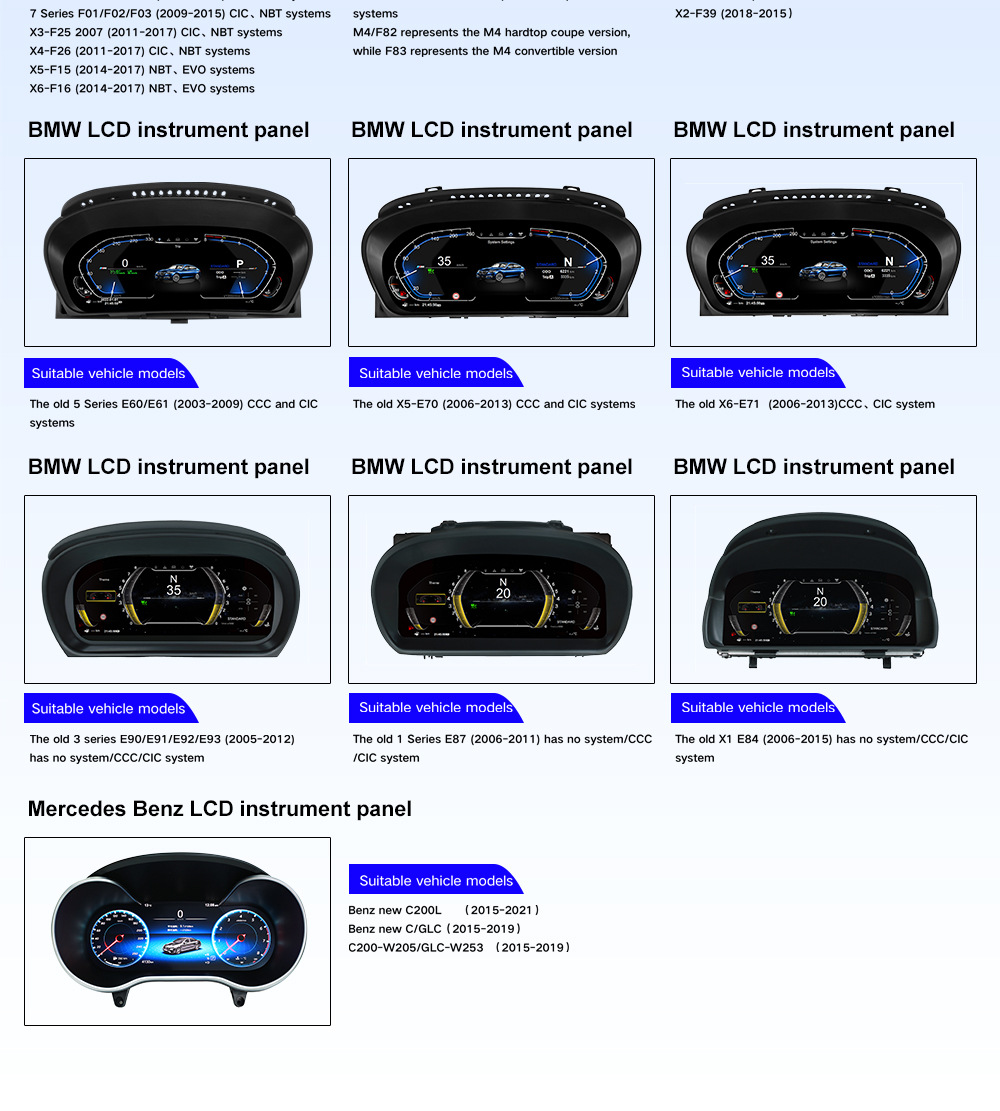 Applicable to Mercedes-Benz C- Class LCD Instrument E-Class GLC Vito W204 W205 W253 W212 Full LCD Instrument Panel
