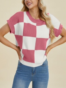 N 26701 Short Sleeve Knit Sweater ᘿ�ë�� ���R�d�羳�W����