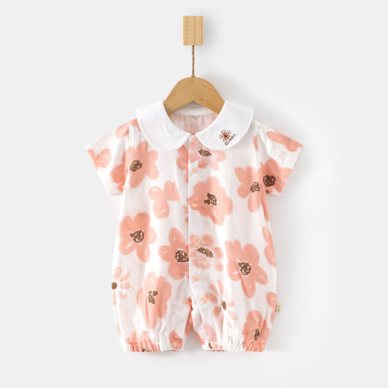 Newborn Baby Summer Short-sleeved jumpsuit Baby Summer Ultra-thin Gauze Pure Cotton Harper Children's Air-conditioning Suit Climbing Suit