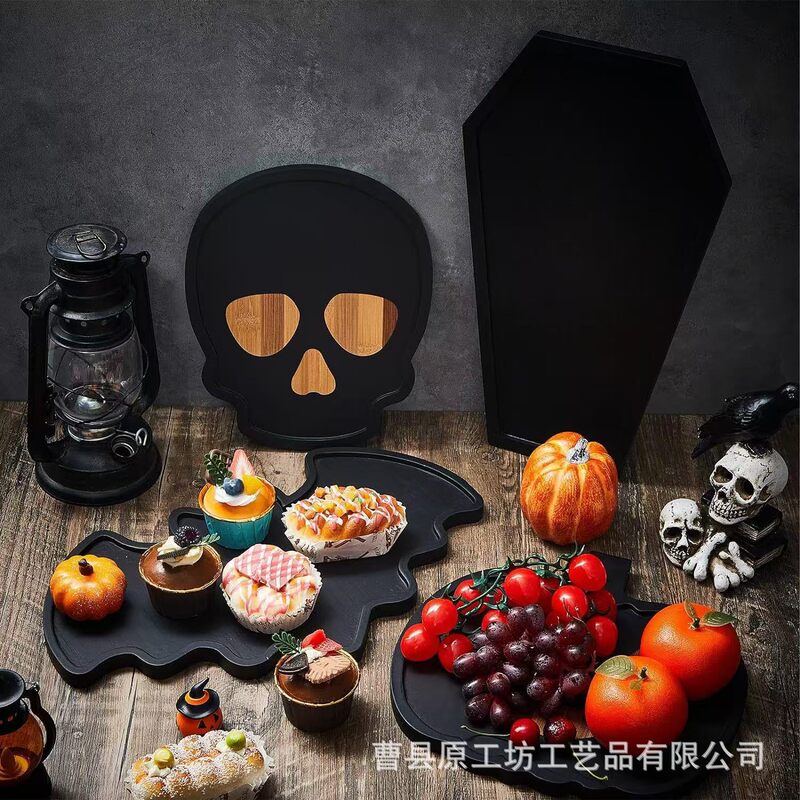 Spot Cartoon Black Bat Storage Tray Restaurant Wooden Horror Skull Cooked Chopping Board Pumpkin Shaped Snack Tray Spot Cartoon Black Bat Storage Tray Restaurant Wooden Horror Skull Cooked Chopping Board Pumpkin Shaped Snack Tray