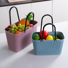 メッシュ生地の木目がプラスチックを手にして野菜かごを買うinsファッション収納買い物かご屋外大サイズピクニックかご