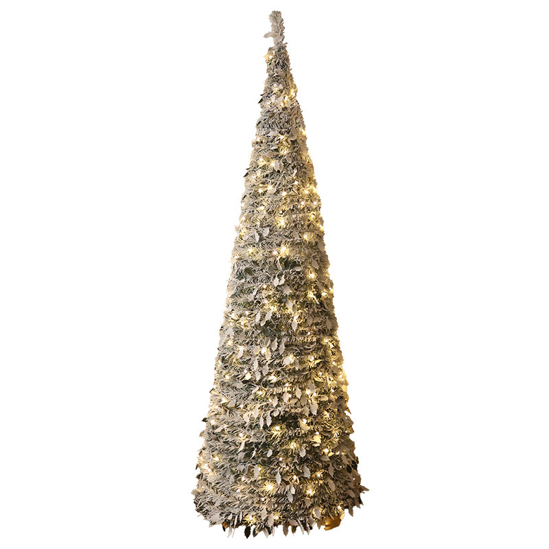 Árbol de Navidad transfronterizo, árbol de nieve plegable sin instalación, gran adorno artificial iluminado.