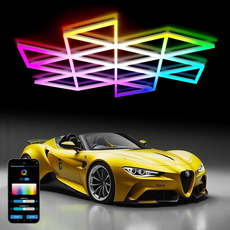 Lámpara de panal triangular RGB 252W sala de exposiciones de automóviles tienda de transformación de alambre suspendido iluminación de atmósfera centro comercial garaje lámpara de herramientas