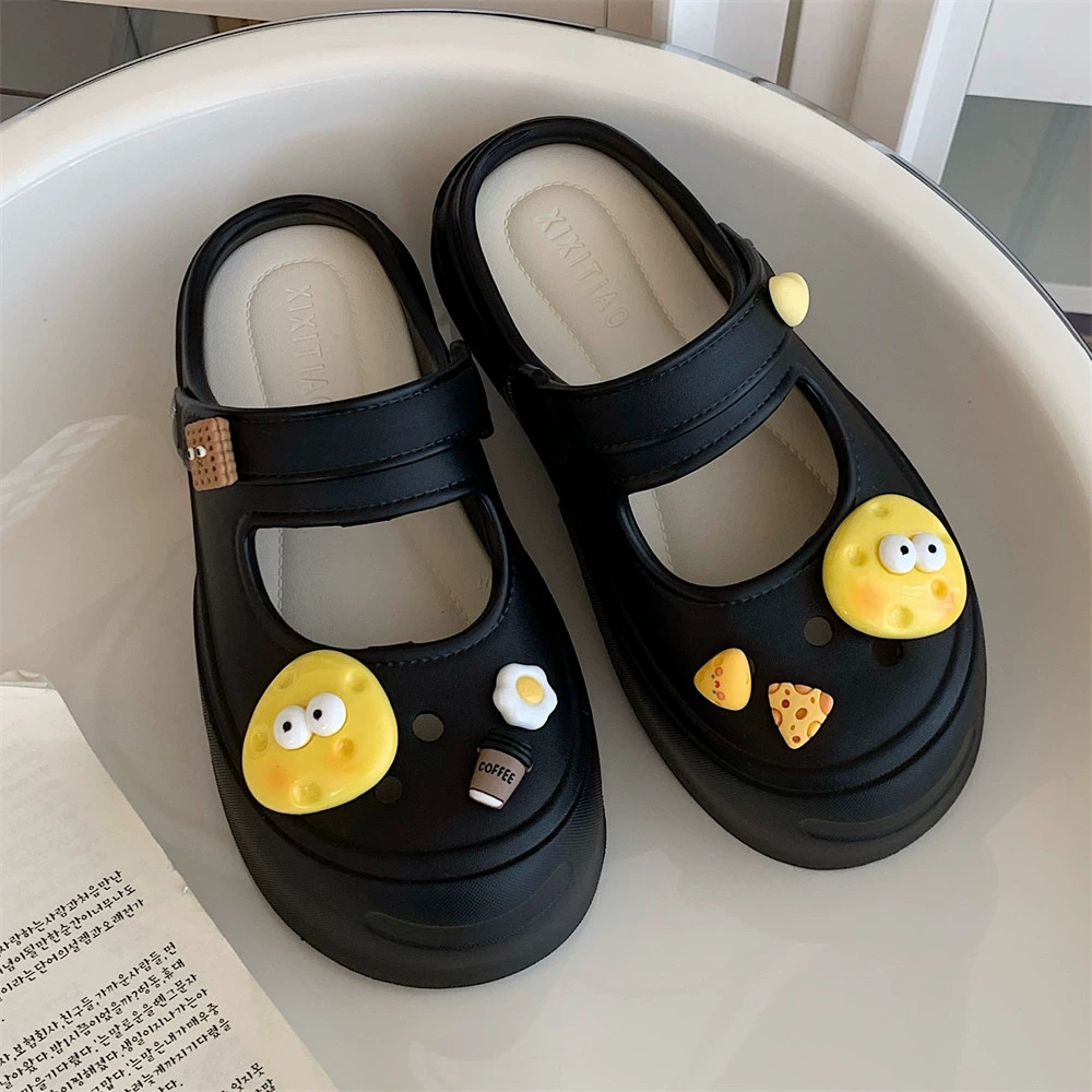 Женская летняя верхняя одежда из ЭВА, праздничные пляжные сандалии и тапочки с толстой подошвой, легкие удобные тапочки Мэри Джейн с милым сыром