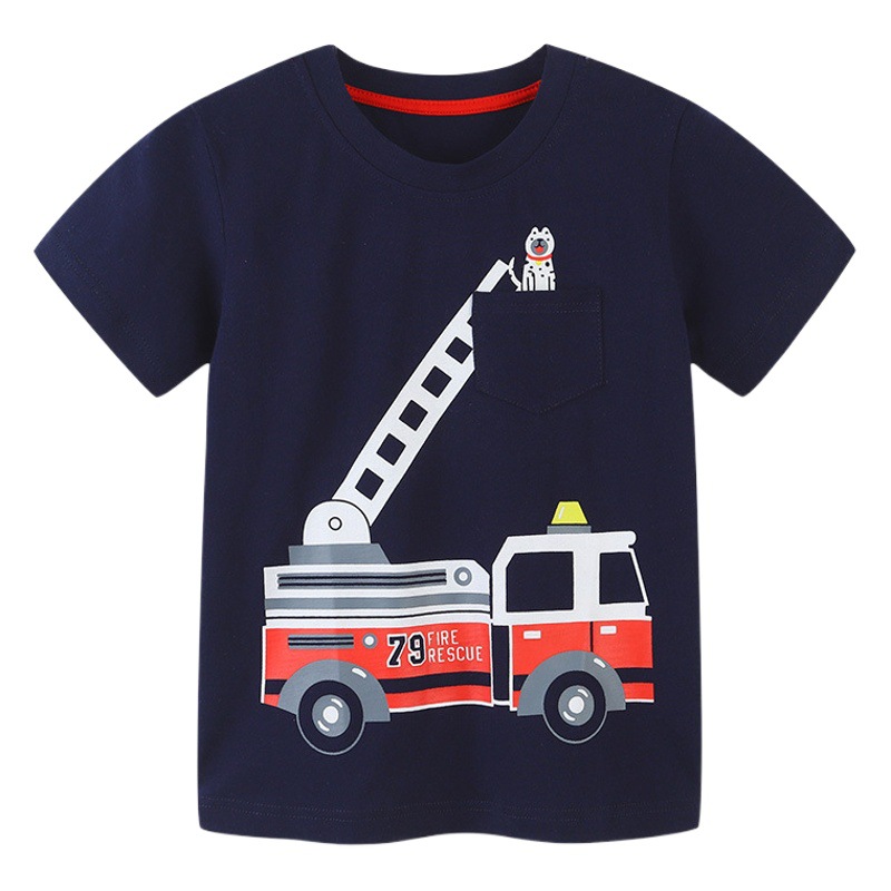 Camiseta de manga corta para niños de estilo europeo y americano de punto de algodón de verano para niños camiseta de dibujos animados de cuello redondo camisa de fondo para bebés