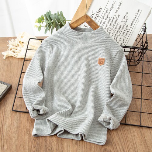 2025 Autumn/Winter Korean Style Knit Sweater for Boys and Girls, Children's Elastic Hoodie, Medium and Tall Collar Sweatshirt, Solid Color for Young Children