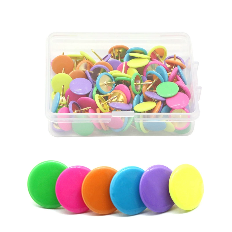 100 шт./Коробка канцелярских принадлежностей креативные кнопки с пластиковым покрытием, пробковая доска, плоские гвозди, всасывающая карта, кнопки с пластиковым покрытием, трудосберегающие гвозди