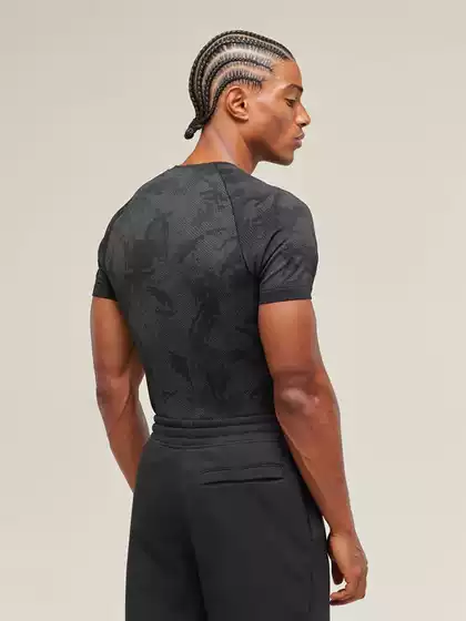 Gymshark Men's Sports Fitness Short-Sleeved Basketball Running Printed Stretch Training Sports Tight-Fitting T-Shirt