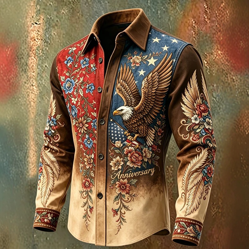 European and American Amazon Men's American Retro Brown-Toned Western Style 3D Digital Print Long-Sleeve Turn-Down Collar Shirt European and American Amazon Men's American Retro Brown-Toned Western Style 3D Digital Print Long-Sleeve Turn-Down Collar Shirt