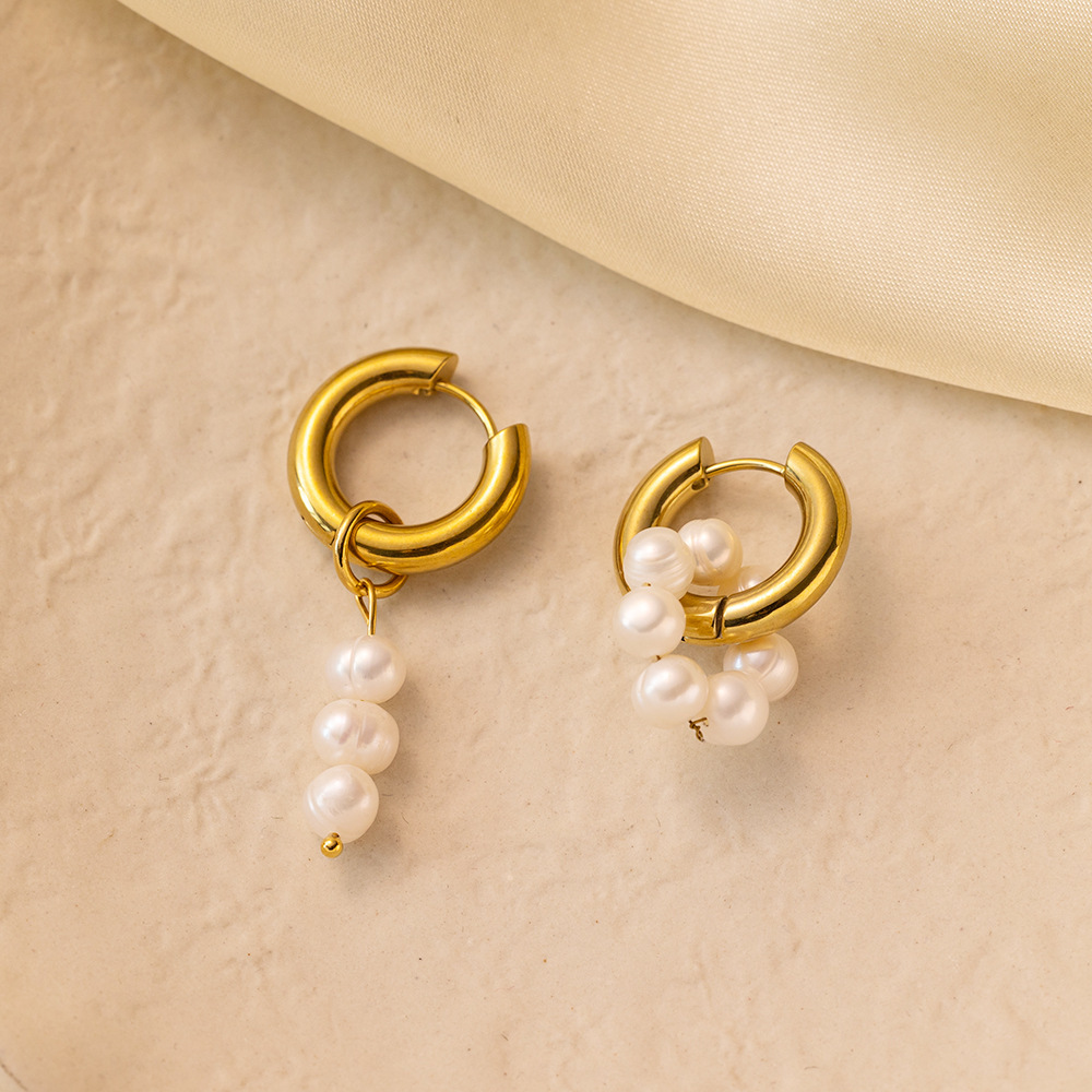Elegant, French Style Style 1 Pair Elegant French Style C Shape U Shape Asymmetrical Plating Titanium Steel Artificial Pearls Drop Earrings Earrings Ear Studs