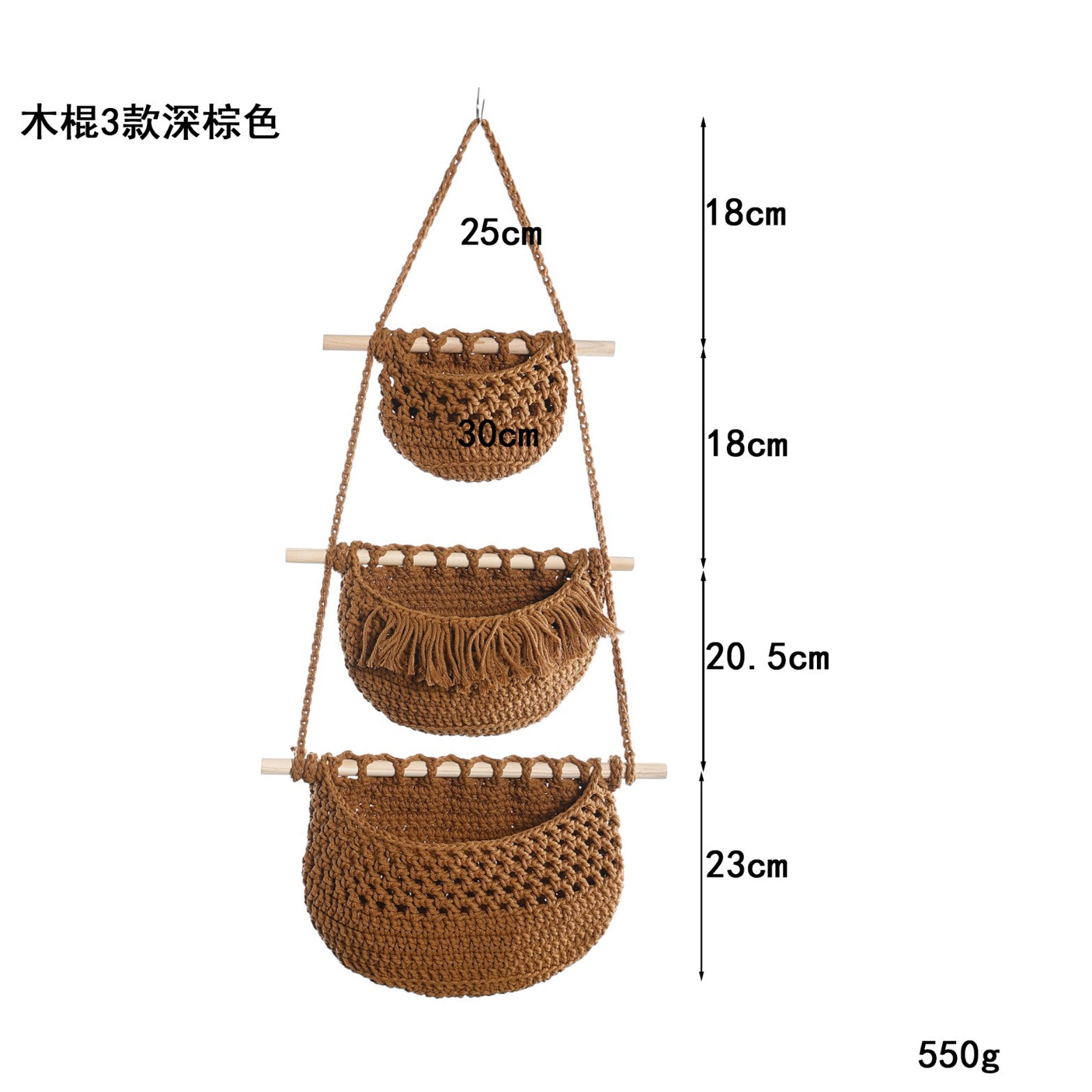 Estante de almacenamiento de la puerta de pared cuerda de algodón cuerda colgante de pared cesta colgante de pared de 3 capas almacenamiento de artículos diversos bolsa colgante