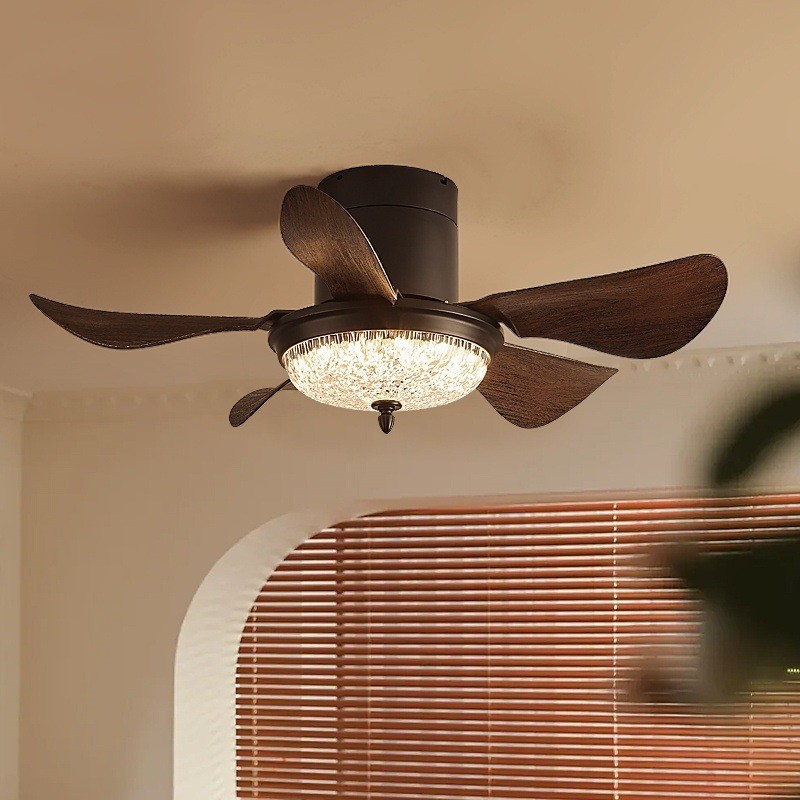 Medieval Fan Lamp Ceiling Fan Lamp Bedroom Restaurant American Retro Home Low Floor Integrated Ceiling Fan with Lamps