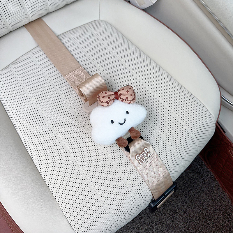 Qìchē – Car seat belt Car Safety Belt - three-point-anti-strangle-seatbelt-beige-coffee-bow-white-cloud
