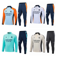 サッカートレーニング服秋冬長袖新型成人子供服セット皇馬ホーム半引きコートは印字できます。