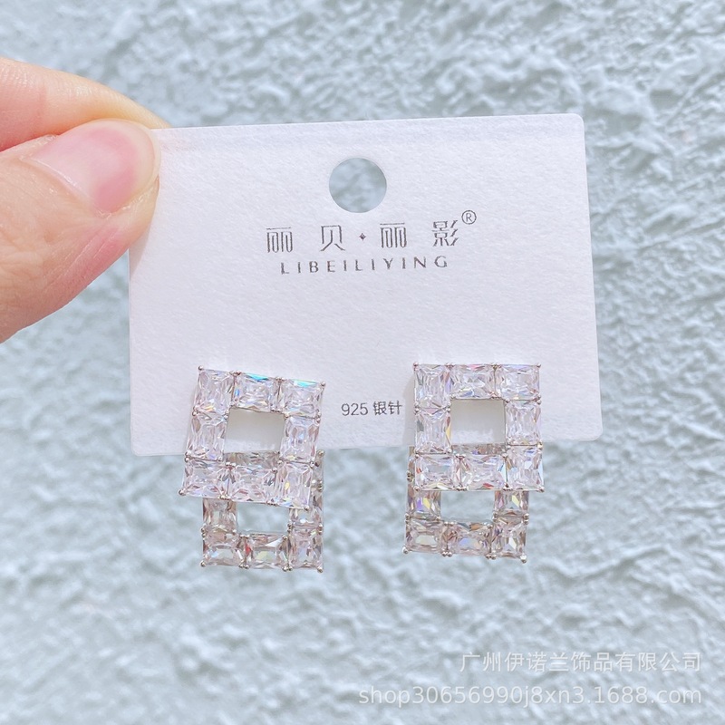 丽银/丽贝丽影闪锆吊坠轻奢风s925银针耳环高级感长款宴会奢华女|undefined