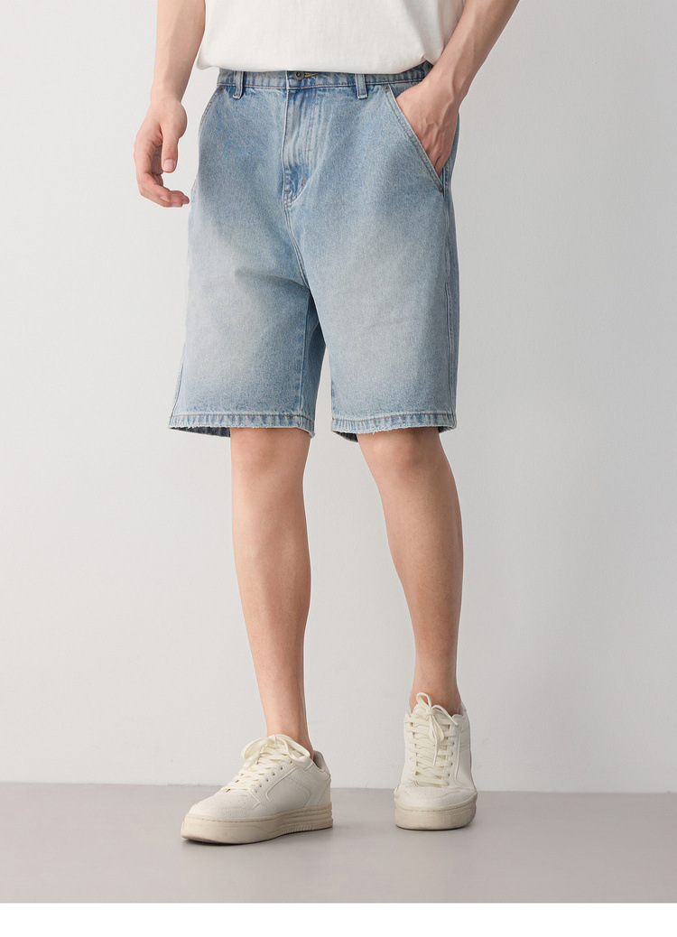 Quần short jean nam phong cách công sở thông minh, chất vải mài mòn — màu xanh nhạt chi tiết 16