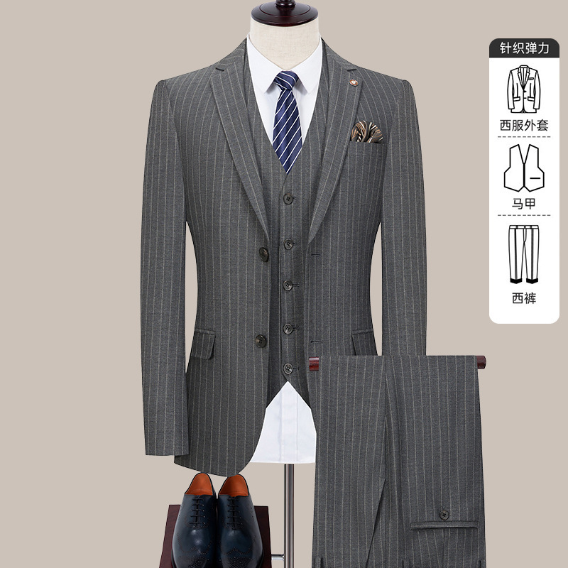 Striped Suit Set for Men, Two-Piece Business Formal Wear for Young Professionals, Slim-Fit Wedding Attire for Men