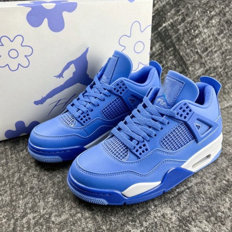 Pure Original Jordan 4 Retro Vintage Basketball Shoes in Bright Sapphire Blue, Forget-Me-Not Collaboration, Fashionable Trendy Couple Shoes, Nigel for Men and Women