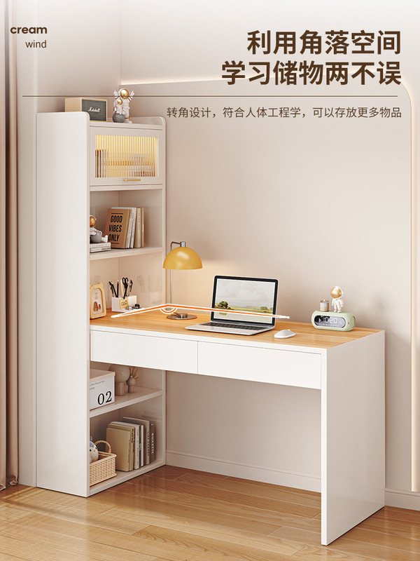 Solid Wood Desk Bookcase Integrated Table Student Home Corner Study Table Computer Table Writing Table with Drawer Dresser