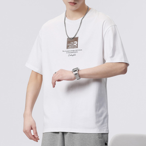 Men's Pure Cotton Ice Silk Short Sleeve T-Shirt 2025 Loose Fit Men's Fashion Brand Summer T-Shirt