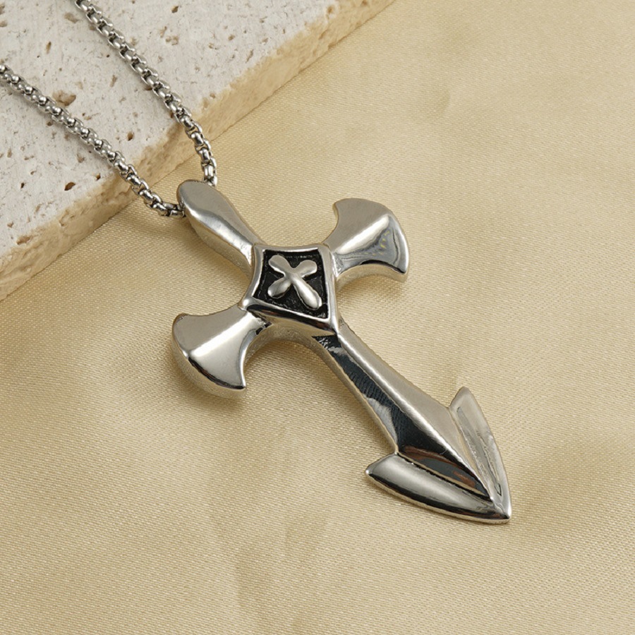 Collier en acier inoxydable avec croix d'ancre de bateau et hip-hop punk qui ne se décolore pas_voghion.com