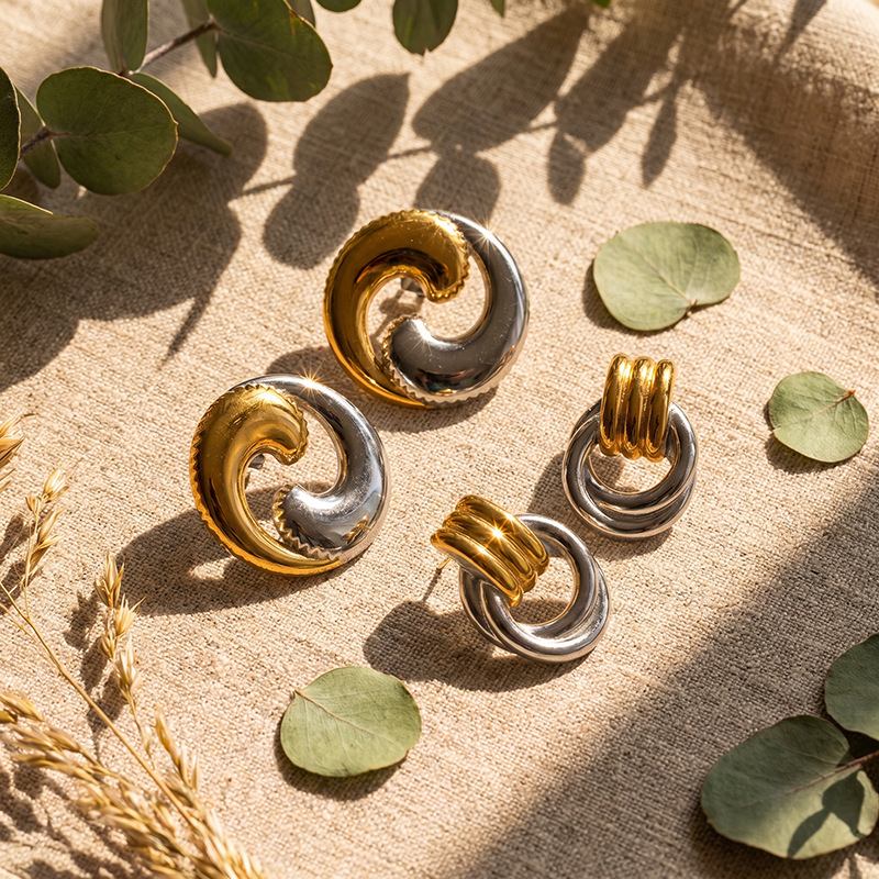 TENA Europa y los Estados Unidos transfronterizos en línea de color oro y plata aretes geométricos minimalistas de diseño de personalidad aretes al por mayor