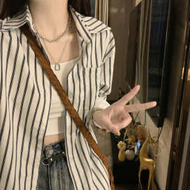 复古条纹防晒衬衫女春夏薄款休闲衬衣罩衫外套设计感小众长袖上衣