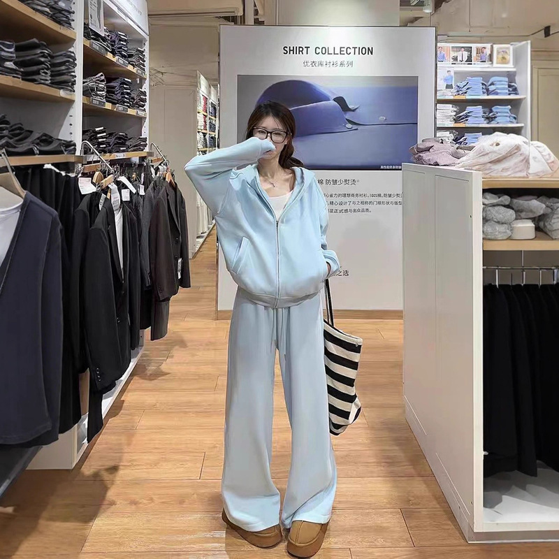 Salt Girl Casual Sportswear Suit Women's Autumn and Winter Korean Style Lazy Style Hooded Cardigan Sweatshirt Fashion Two-Piece Set