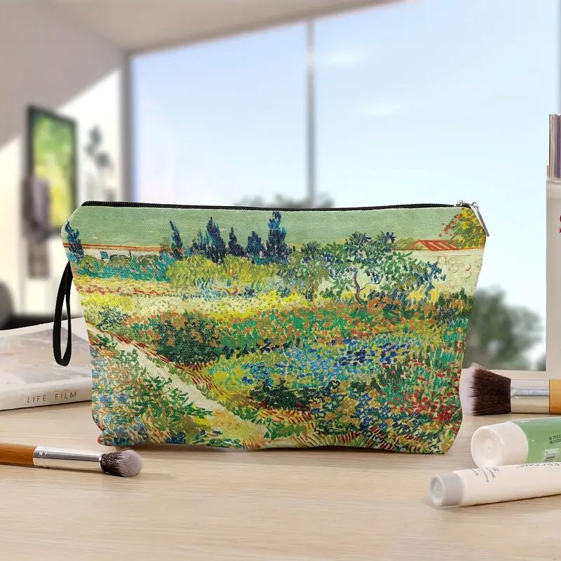 Arte estilo Van Gogh lienzo bolsa de maquillaje portátil bolsa de maquillaje / monedas almacena LOGO imprimible